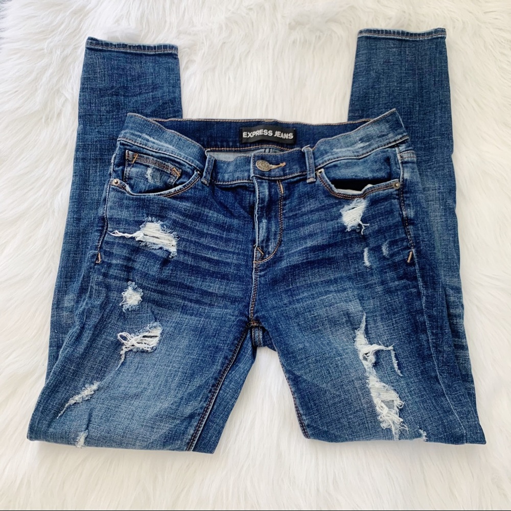 EXPRESS | Distressed Blue Mia Mid Rise Legging 8R
